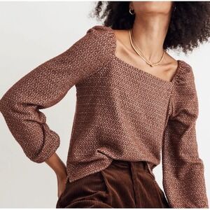 Madewell Jacquard Puff-Sleeve Top in Dark Merlot Size Medium